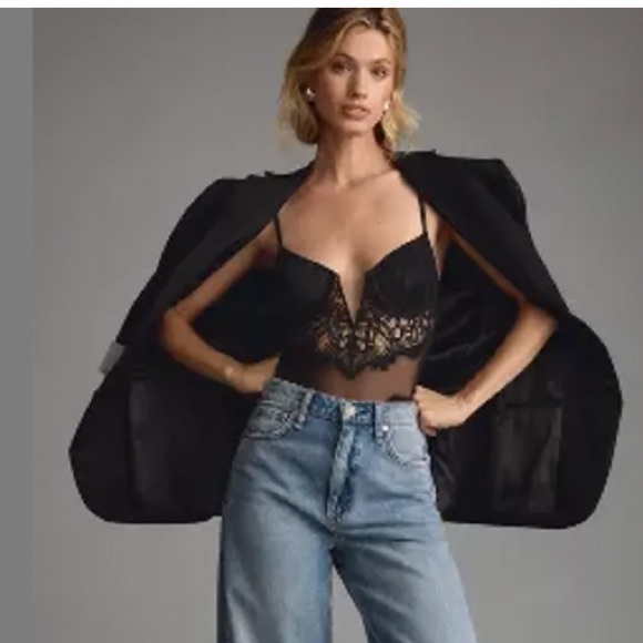 Anthropologie Tops - Anthropologie Sheer black lace corset bodysuit